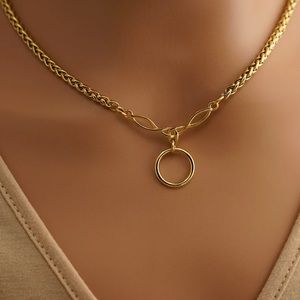 15" Necklace 14k Gold Plated O Ring Wheat Chain Celtic Knot Brand New